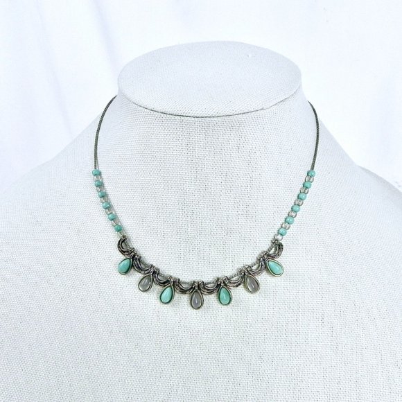 Turquoise & Opal Silver Beaded Necklace - Picture 1 of 9